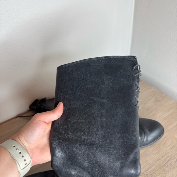 MOMA Made in Italy Leather Black Riding Biker Boots Lace Up Long - Picture 10 of 10